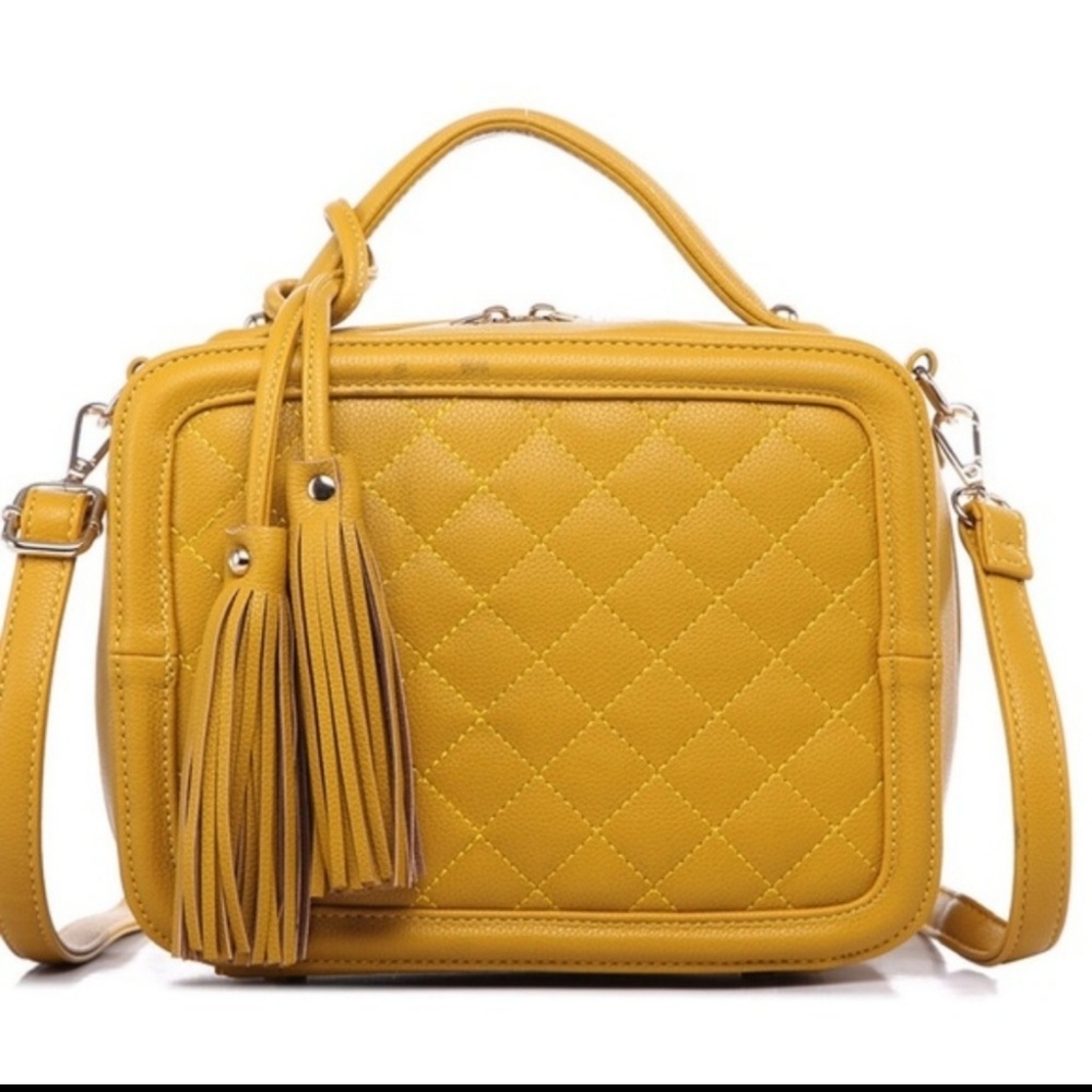 Pink Haley - Mustard Fatima Quilted Box Satchel